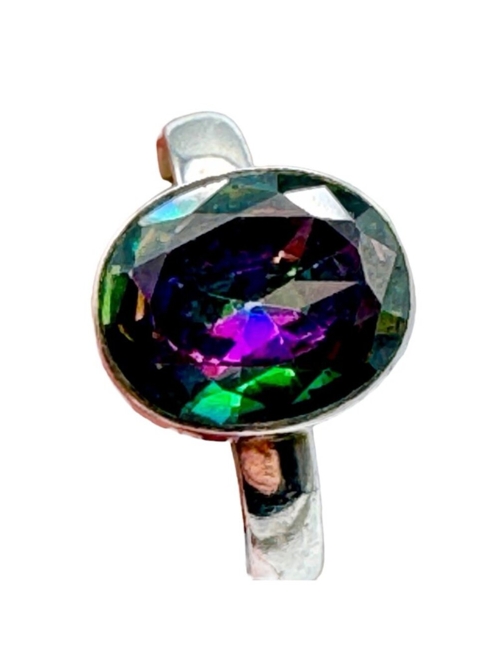 Mystic Topaz Ring Sterling Silver Rainbow Faceted Large 10mm Gemstone Size 7 - Picture 2 of 13